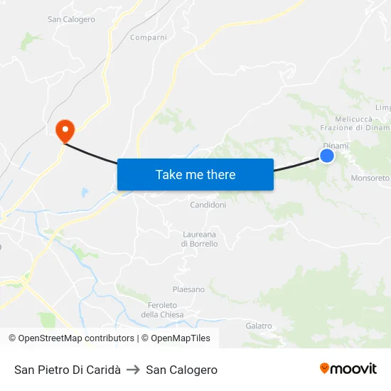 San Pietro Di Caridà to San Calogero map