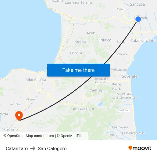Catanzaro to San Calogero map