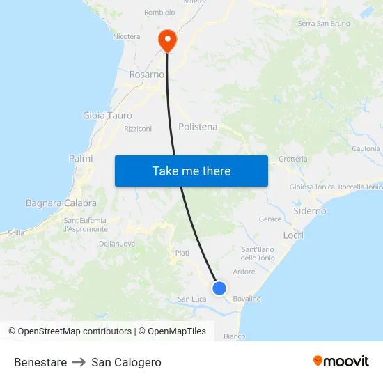 Benestare to San Calogero map