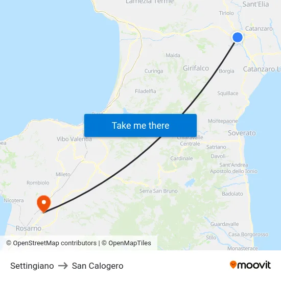 Settingiano to San Calogero map