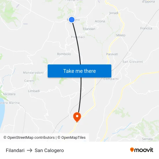 Filandari to San Calogero map