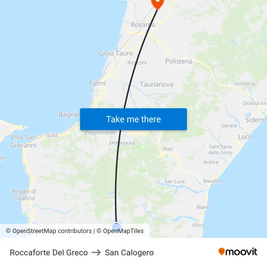 Roccaforte Del Greco to San Calogero map