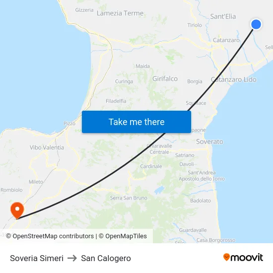 Soveria Simeri to San Calogero map