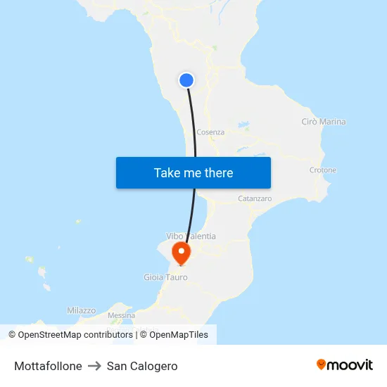 Mottafollone to San Calogero map