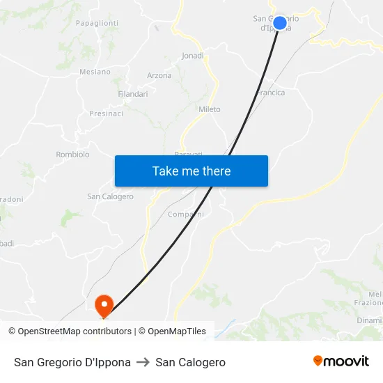 San Gregorio D'Ippona to San Calogero map