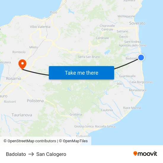 Badolato to San Calogero map