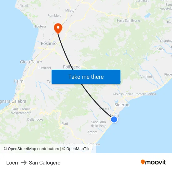 Locri to San Calogero map