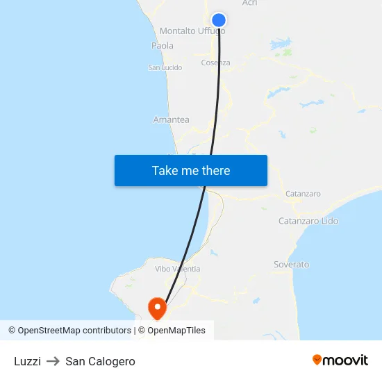 Luzzi to San Calogero map