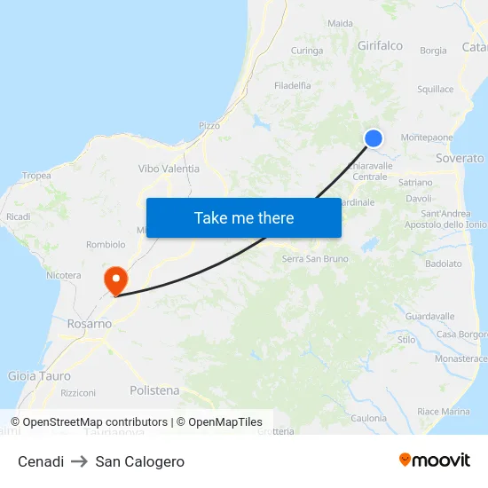 Cenadi to San Calogero map
