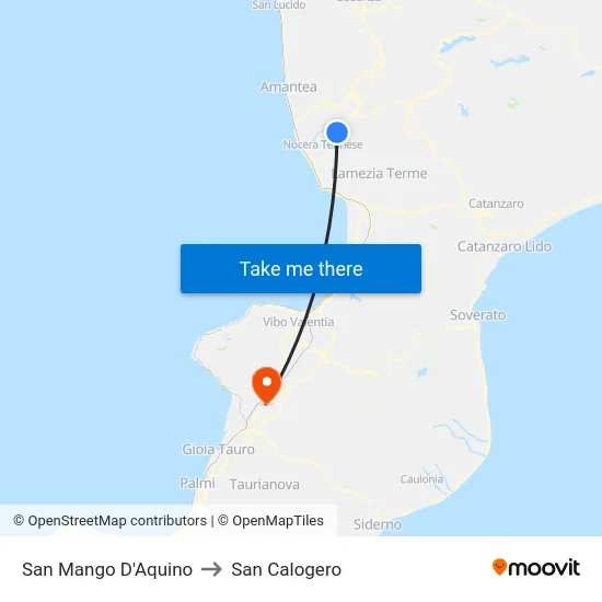 San Mango D'Aquino to San Calogero map
