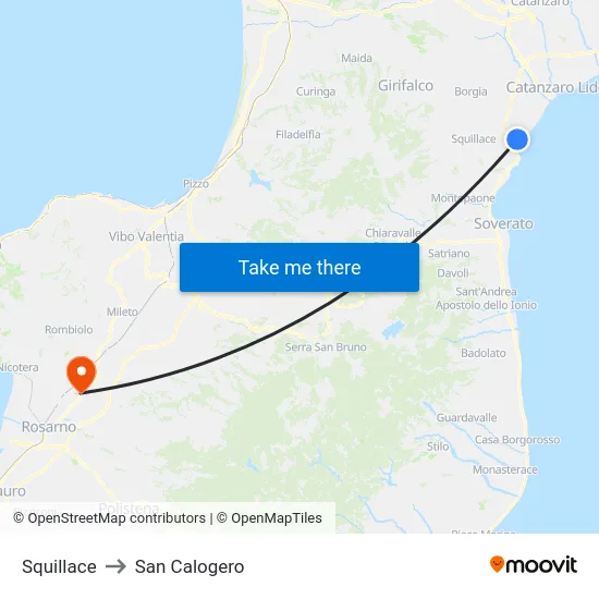 Squillace to San Calogero map