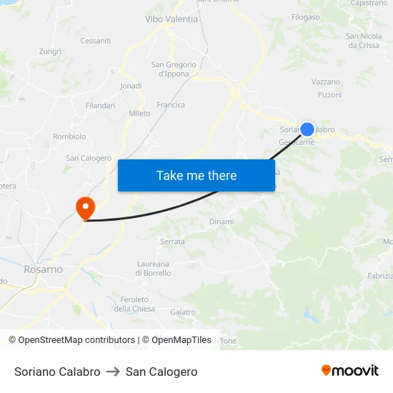 Soriano Calabro to San Calogero map