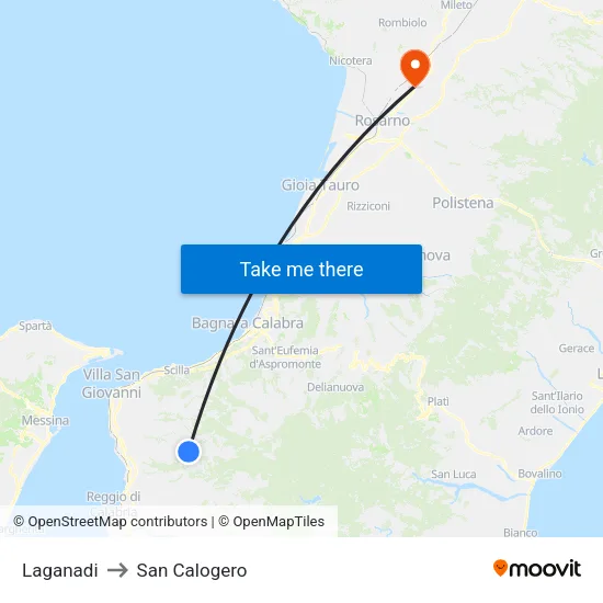 Laganadi to San Calogero map