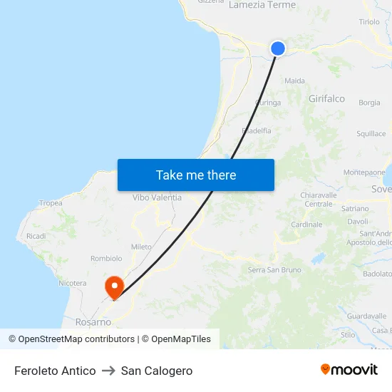 Feroleto Antico to San Calogero map