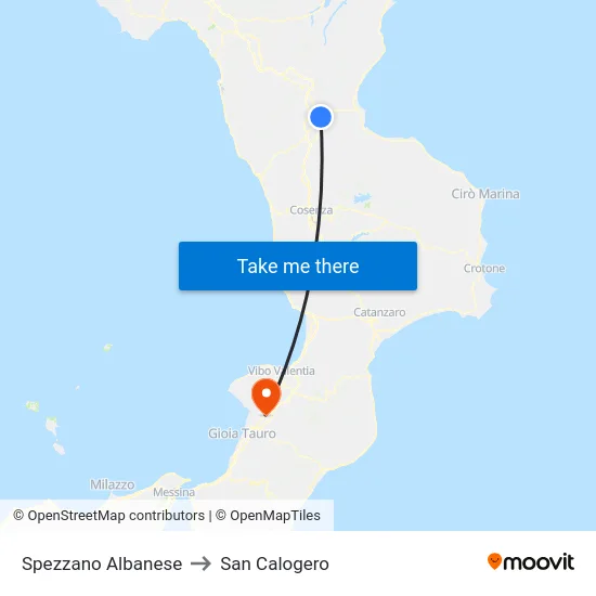 Spezzano Albanese to San Calogero map