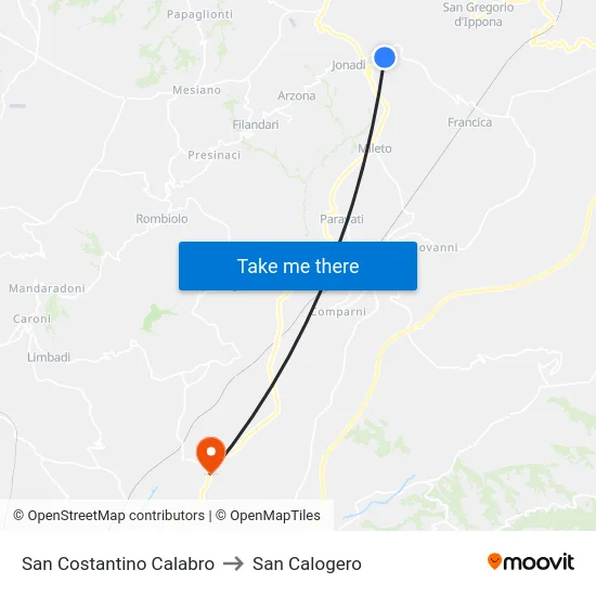 San Costantino Calabro to San Calogero map