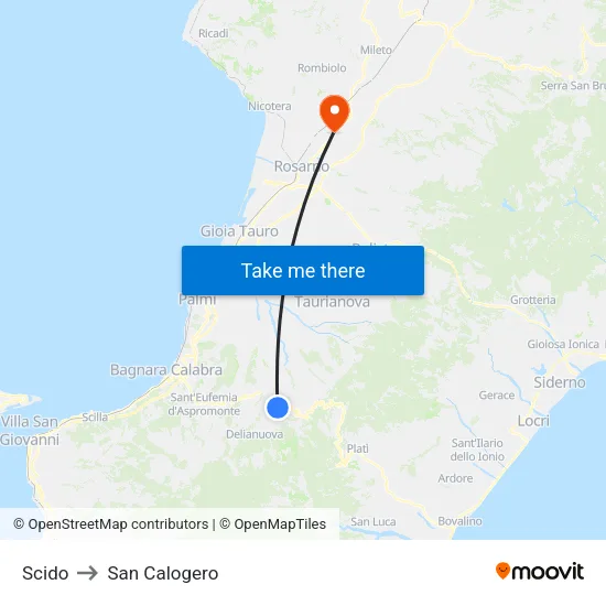 Scido to San Calogero map