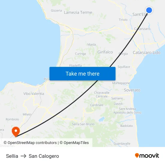 Sellia to San Calogero map