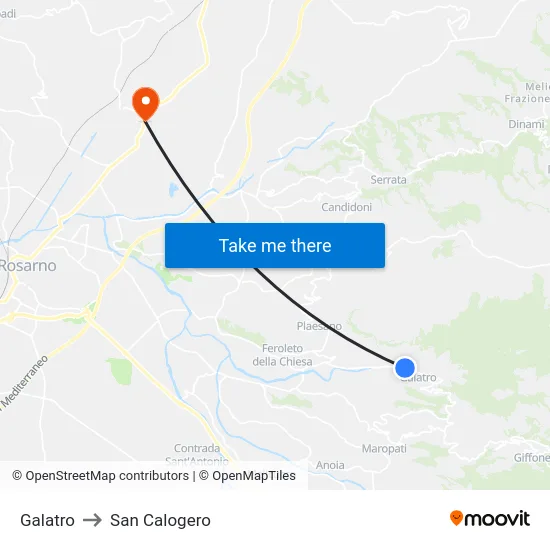 Galatro to San Calogero map