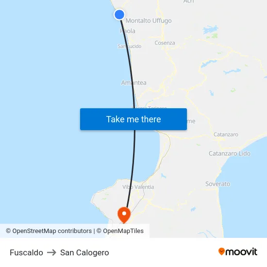 Fuscaldo to San Calogero map