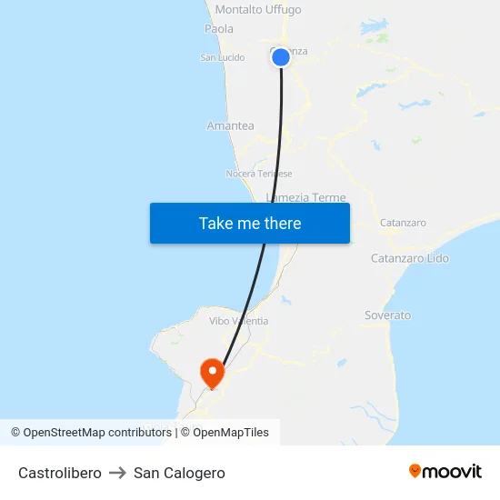 Castrolibero to San Calogero map