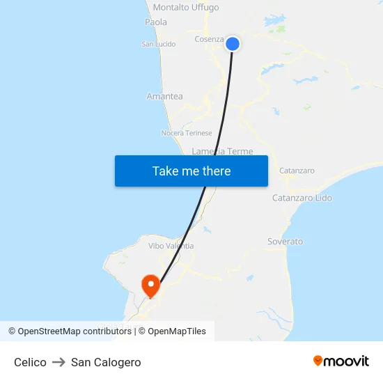 Celico to San Calogero map