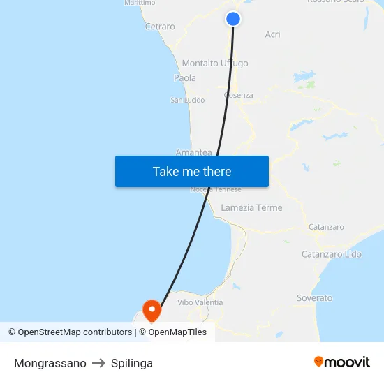Mongrassano to Spilinga map