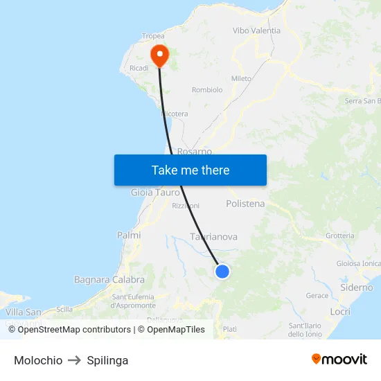 Molochio to Spilinga map