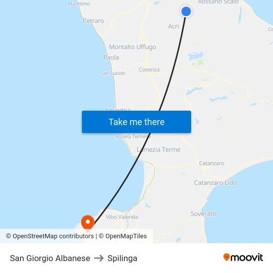 San Giorgio Albanese to Spilinga map