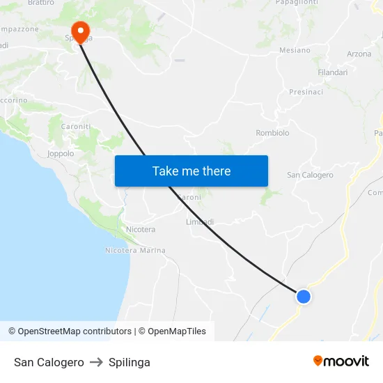 San Calogero to Spilinga map