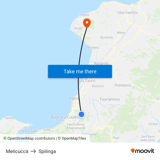 Melicuccà to Spilinga map