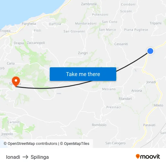 Ionadi to Spilinga map