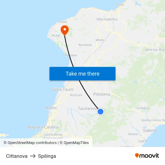 Cittanova to Spilinga map