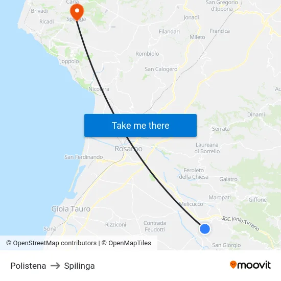 Polistena to Spilinga map