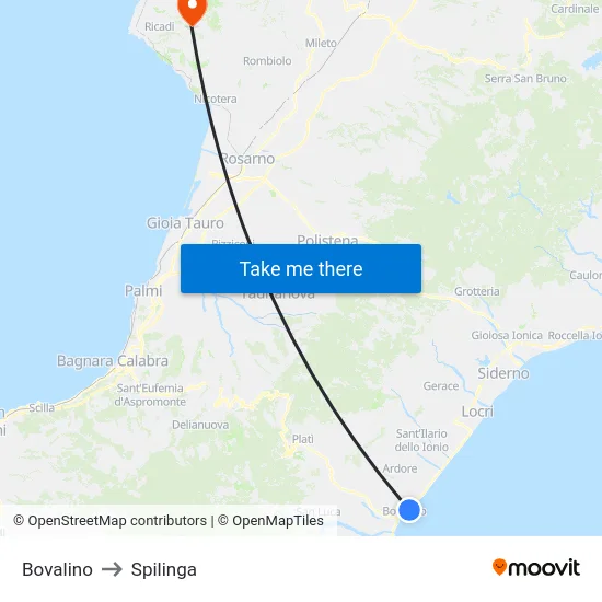 Bovalino to Spilinga map
