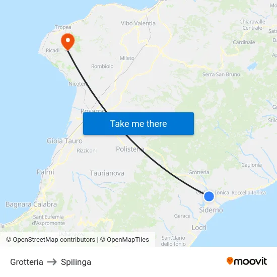 Grotteria to Spilinga map