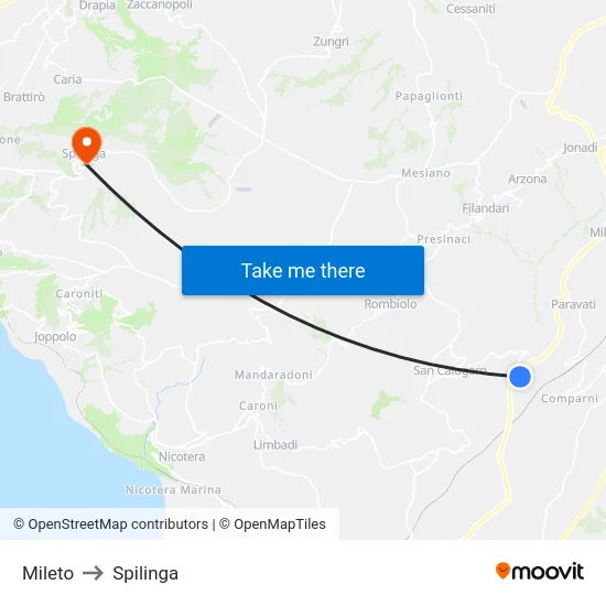 Mileto to Spilinga map