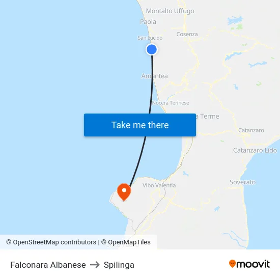 Falconara Albanese to Spilinga map