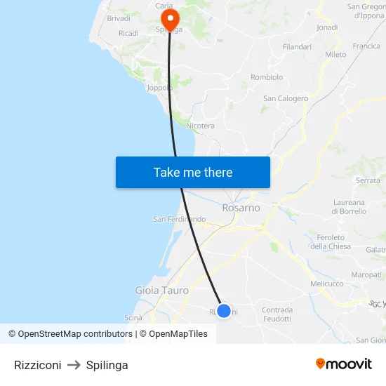 Rizziconi to Spilinga map
