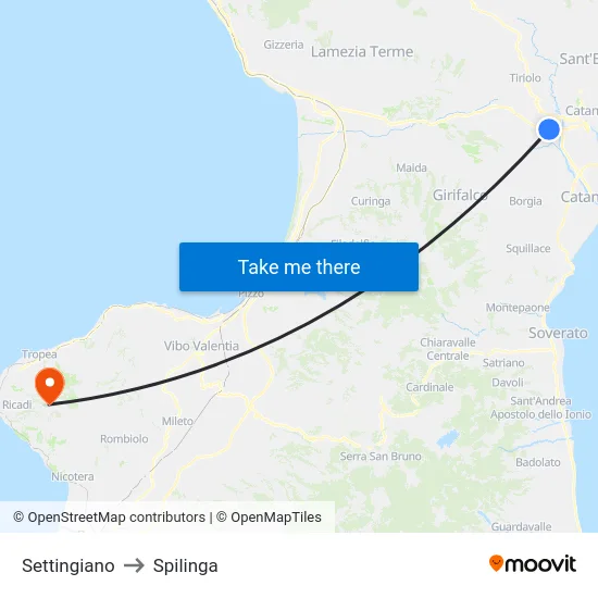 Settingiano to Spilinga map
