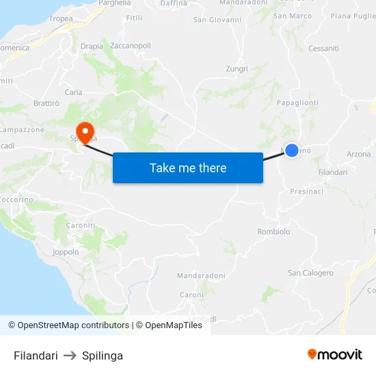 Filandari to Spilinga map