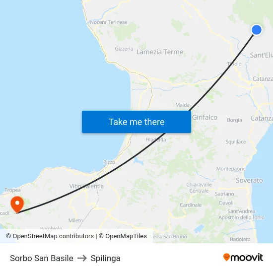 Sorbo San Basile to Spilinga map