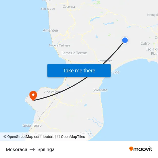 Mesoraca to Spilinga map