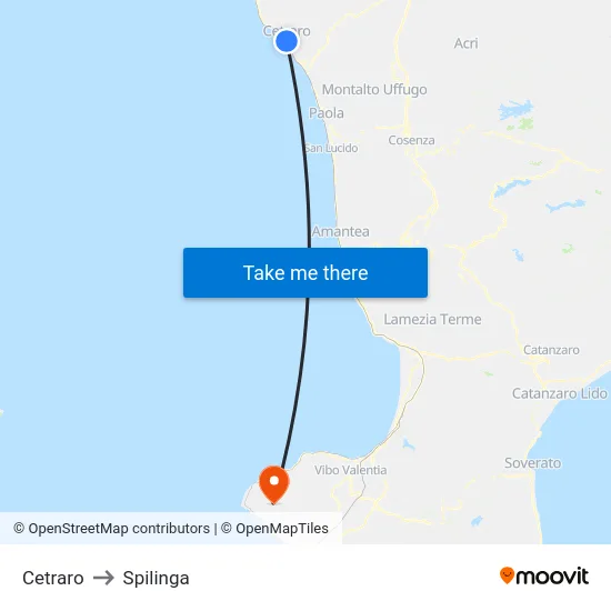 Cetraro to Spilinga map