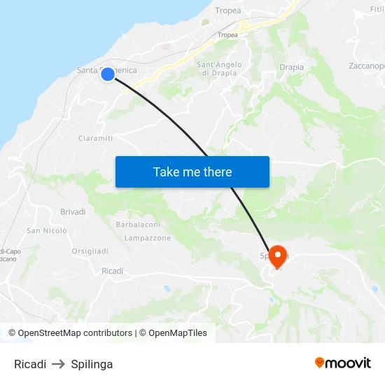Ricadi to Spilinga map