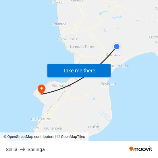 Sellia to Spilinga map