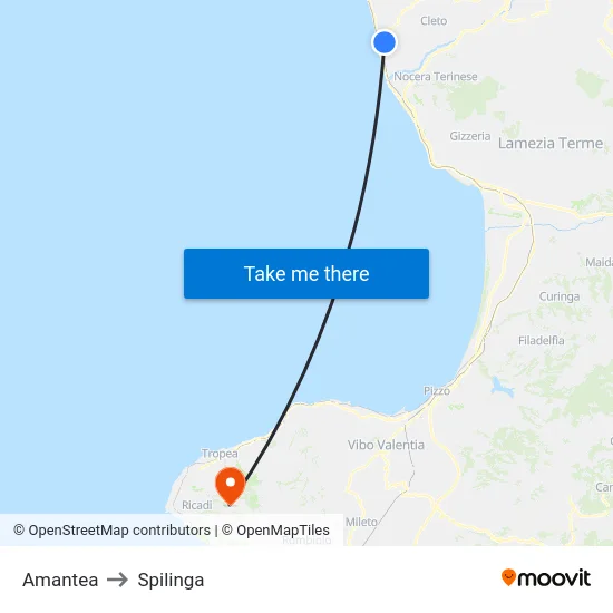 Amantea to Spilinga map