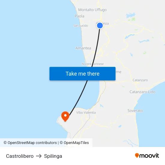Castrolibero to Spilinga map