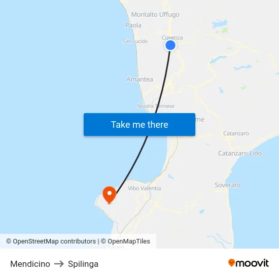 Mendicino to Spilinga map