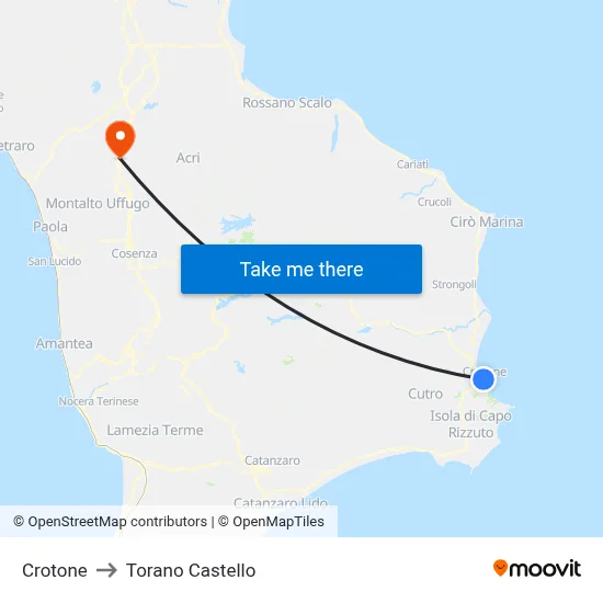 Crotone to Torano Castello map